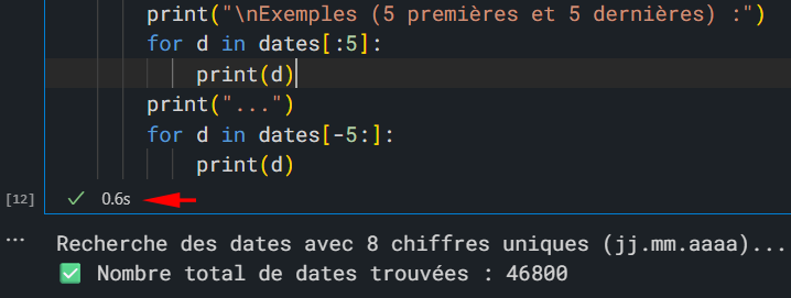 Temps de calcul de 46800 dates valides